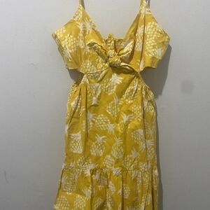 🌿"AQUA STUDIO 189" Yellow Pineapple Print Midi Dress